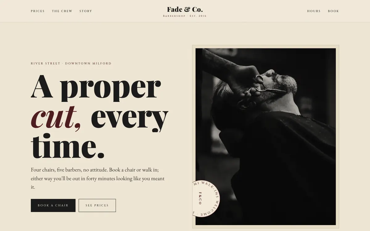 Fade & Co. Barbershop concept site